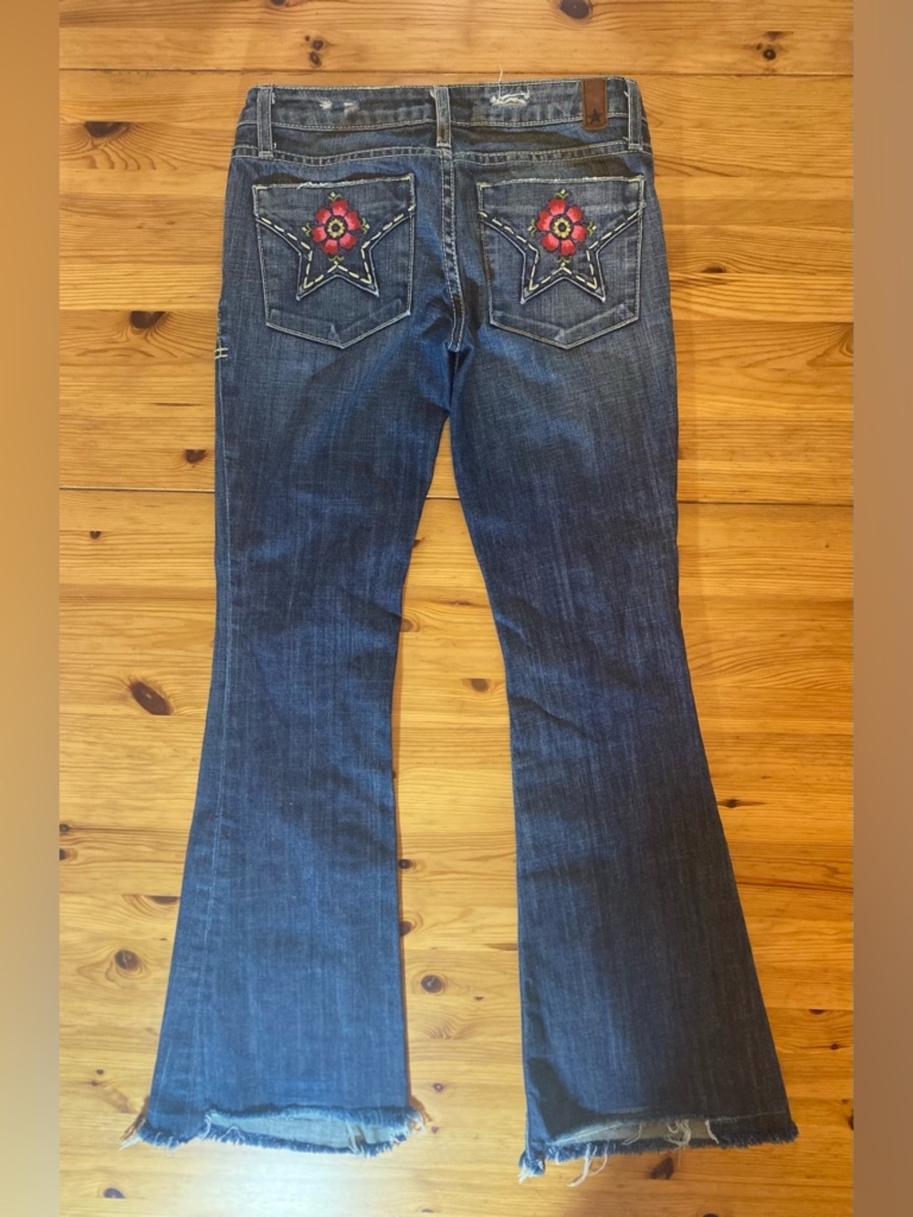 People's Liberation Y2K Starflap Floral Distressed Designer Flare Jeans Size 24 - Picture 3 of 14